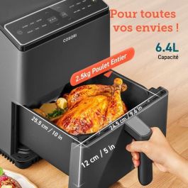 Cosori COS0810043377409 Freidora sin aceite, Edición Chef de doble fuego, 6.4 L, 12 programas, 5 brochetas, parrilla, 1700W, Negro