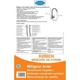 Edouard Rousseau Grifo de Cocina Mezclador Køben - Sin Ducha - Forma de Memoria - Gris y Negro