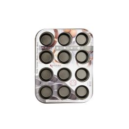 Kinvara Molde Cocina Metal Antiadherente para 12 Magdalenas/Muffins, 26x20 cm, Gris Oscuro, Apto Horno (Set de 24)