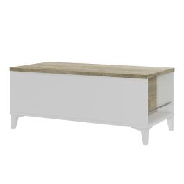 Mesa de centro con tapa elevable - Roble y decoración blanca - L 100 x P 50/72 x H 42/55 cm