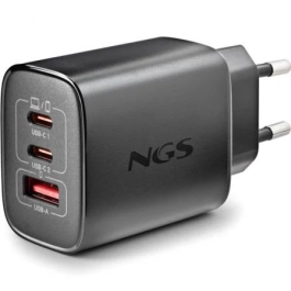 NGS Cargador Pared GaN ERA 65W BLACK 2xUSB Tipo-C, 1xUSB-A Carga Rápida Ultrarrápida 65W