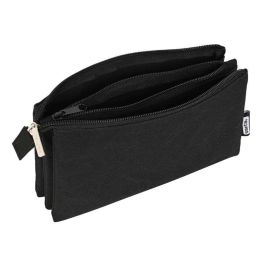 Safta Bolsa para lápices triple negra 22x12x3cm, 300D Poliéster, ideal para niños +3 años