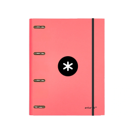 Antartik Carpeta con recambio A4, cuadro 5mm, forrada, 4 anillas 25mm redondas, color coral, 100 hojas 100g