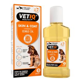 VetIQ Suplemento Piel y Pelo para Perros y Gatos con Omega 3, Omega 6 y Vitamina E. Reduce Muda y Alivia Piel Seca 250 mL