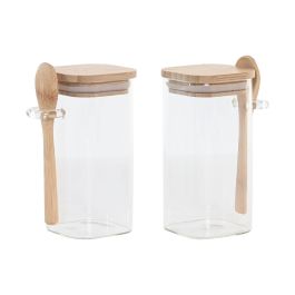 DKD Home Decor Especiero Básico Natural de Cristal y Bambú 9 x 16.5 x 18.5 cm Set de 2