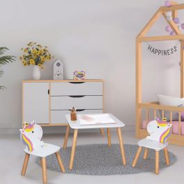 Home Deco Kids Conjunto Mesa y 2 Sillas Infantil Unicornio Licorne 55x55x43 cm Mesa, 28x28x51 cm Silla