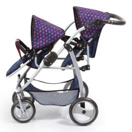 Coche de muñeca paseo gemelar azul marino 73x63x46 cm