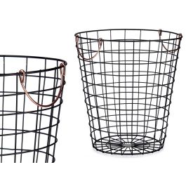 Kinvara Cesto de Acero Negro con Asa de Cobre 30x30x30 cm (Set de 12)