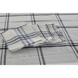 DKD Home Decor Mantel Set de 5 150 x 150 cm Azul Blanco Negro Cuadros Algodón Poliéster
