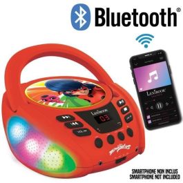 Lexibook Reproductor de CD Bluetooth 5.0 Portátil Miraculous - Luces LED Multicolores, Compatible CD/CD-R/CD-RW, Entrada Micrófono