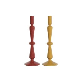 DKD Home Decor Candelabro Urban Sejed de Aluminio Lacado Mostaza y Terracota, 10x10x32 cm - Pack de 2 Unidades
