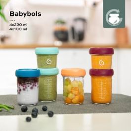 Babymoov Babybols Frascos de Vidrio Herméticos - 8 Unidades (4x120ml + 4x240ml) - Apto Microondas, Lavavajillas, Congelador - Incluye Recetas