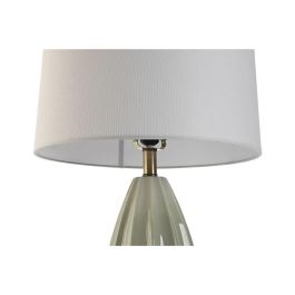 DKD Home Decor Lámpara de Sobremesa Moderna Verde y Blanco, con Base de Gres y Plafón de Lino, compatible con bombillas E27 LED, 41x41x78 cm