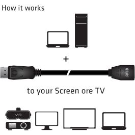 Club3D Cable DisplayPort 1.4 Extensión 3m 8K 60Hz Macho/Hembra para Monitor TV Proyector PC Laptop Audio Video