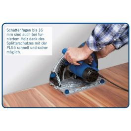 Scheppach PL55 Sierra de Inmersión 1200W, altura de corte 55mm, disco Ø160mm 24 dientes, incluye 2 rieles 700mm, conector y antivuelco
