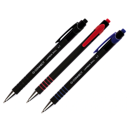 Q-connect Bolígrafo Retractil con Grip 0,7 mm Color Azul para Escritura Cómoda, Punta Metálica 0,5 mm, Tinta Aceite