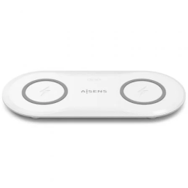 AISENS ASCH-15W2WC059-W Cargador Inalámbrico 2 en 1 15W para Móvil y Auriculares, Qi, Blanco