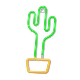 Forever Lampara Neon LED Cactus Naranja | Luz Decorativa de Sobremesa y Pared | USB y Pilas | 33 cm