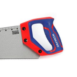 Workpro Sierra de Mano Profesional 550mm, Dientes Rectificados Triples 11 TPI, Mango Ergonómico, Escala y Trazado de Ángulos 90°/45°