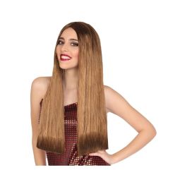 Peluca Larga Castaña 60 cm Con Raya Central Natural y Elegante para Disfraz Cosplay Carnaval Teatro