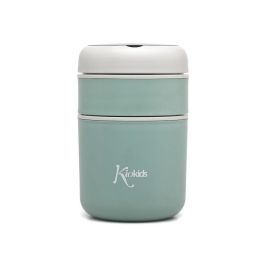 KioKids Termo 710 mL Acero Inoxidable Doble Compartimento para Sólidos y Papillas Mantiene Temperatura 4h Cuchara Bebés Verde Salvia