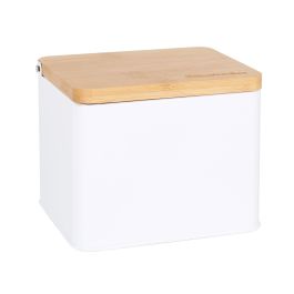 Quttin Salero de Metal con Tapa de Bambú, Contenedor para Sal de Cocina, de 14 cm de Ancho x 11 cm de Alto x 11 cm de Largo (12 Unidades)