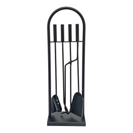 Edm Juego de chimenea 4 piezas de metal con soporte, atizador, pinza, pala y cepillo, negro, 23 x 68 cm