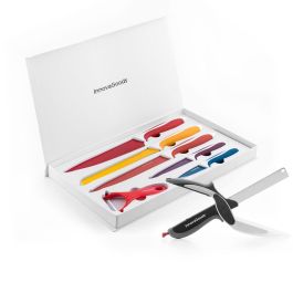 Pack Juego de Cuchillos Cerámicos y Pelador y Cuchillo-Tijera con Mini Tabla de Cortar Integrada InnovaGoods Pack Juego de Cuchillos Cerámicos y Pelador y Cuchillo-Tijera con Mini Tabla de Cortar Integrada InnovaGoods Precio: 22.49999961. SKU: B1BWD7MWR3