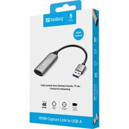 Sandberg HDMI Capture Link to USB-A Capturadora de Video hasta 4K para Streaming y Webcam con Puerto HDMI a USB