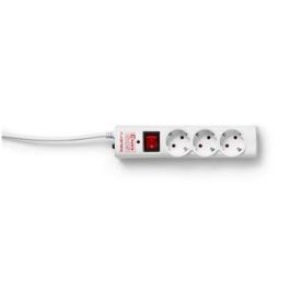 Salicru 680BA000001 Regleta SPS SAFE 3 Tomas Schuko con Interruptor, Protección Sobretensiones, Cable 1.5m, Blanca, Fijación Mural