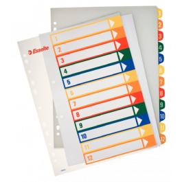 Indices de Proyectos Polipropileno 1-12 Posiciones Imprimibles Formato A4 Maxi Esselte 100214