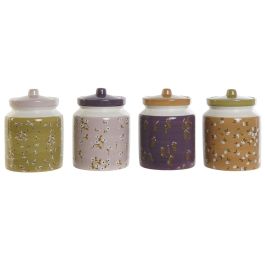DKD Home Decor Bote Shabby Dolomite 1L con Cierre Hermético y Apto Lavavajillas - 4 Unidades Surtidas (Verde, Mostaza, Lila, Rosa) 12x12x16 cm