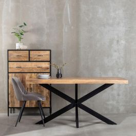 Mesa Comedor Natural-Negro Madera-Hierro 160 X 90 X 79 cm