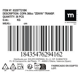 La Mediterranea Copa Zenya Transparente 360 ml - 9 cm diámetro x 16 cm alto (24 Unidades)
