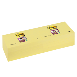 Post-it Bloc de Notas Adhesivas Super Sticky 76x76 mm Amarillo Canario con 12 Blocs Individuales