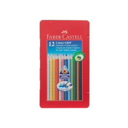 Faber Castell Lápices de Colores Acuarelables Colour Grip Triangular Caja Metálica de 12 Colores Surtidos