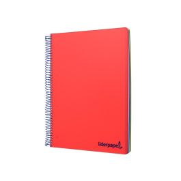 Cuaderno Espiral Liderpapel A4 Micro Wonder Tapa Plastico 120H 90 gr Cuadro 5 mm 5 Bandas 4 Taladros Color Rojo