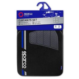 Sparco SPCF508BL Alfombras Moqueta para Coche Negras Universales Juego 4 Unidades con Talonera Goma Antideslizantes Franja Azul
