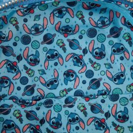 Loungefly Mochila peluche Stitch Disney 26cm Herrajes metálicos plateados Tejido sherpa Correas ajustables Piel vegana