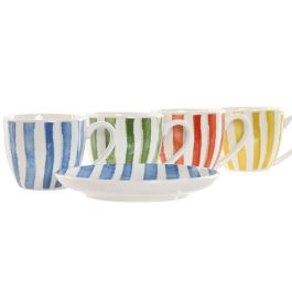 DKD Home Decor Tazas de Café Mediterraneo, Porcelana, Set de 6 Piezas, Azul, Verde, Coral, Amarillo, Apto Microondas y Lavavajillas, 90ml, 6.2 x 5.5 x 8.5 cm
