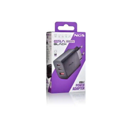 NGS Cargador Pared GaN ERA 65W BLACK 2xUSB Tipo-C, 1xUSB-A Carga Rápida Ultrarrápida 65W