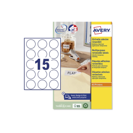 Avery Etiquetas Adhesivas Redondas Removibles Blancas 51 mm para Láser, Ink-jet y Fotocopiadora - Caja de 375 Unidades