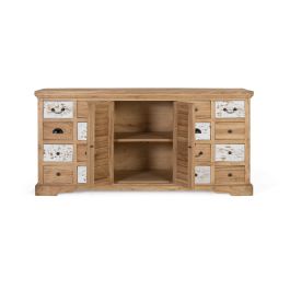 Giner y Colomer Aparador Rustico Madera Maciza Mindi 12 Cajones 2 Puertas Blanco Envejecido