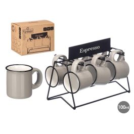 Set 6 Tazas Cafe Gris Soporte 100Ml Vessia 23X17CM (6 Unidades)