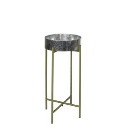 DKD Home Decor Macetero de Metal para Terraza y Jardín, Colores Plateado y Verde, Medidas 27.5x63x27.5 cm (Pack 4 Unidades)