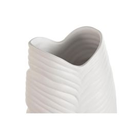 DKD Home Decor Jarrón de Gres Blanco Tropical con Diseño de Hoja, 50 cm Alto, 10 cm Largo, 21 cm Ancho