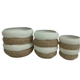 DKD Home Decor Macetero Urban Bicolor Fibra 39x39x40 cm Set de 3 para Decoración del Hogar