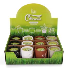 Magic Lights Vela citronela de terracota "caras", colores: blanco, negro, gris y terracota