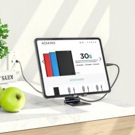 Aisens Soporte de Sobremesa Ajustable para Móvil y Tablet, 2 Pivotes, Aleación de Aluminio, Antideslizante, Negro