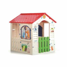 Casa country cottage con jueco para mascotas y puerta efecto madera 84x103x104 cm